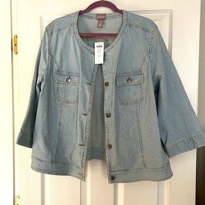 Chico’s Calypso Stripes Alissa 3/4 Denim Light Indigo Jacket